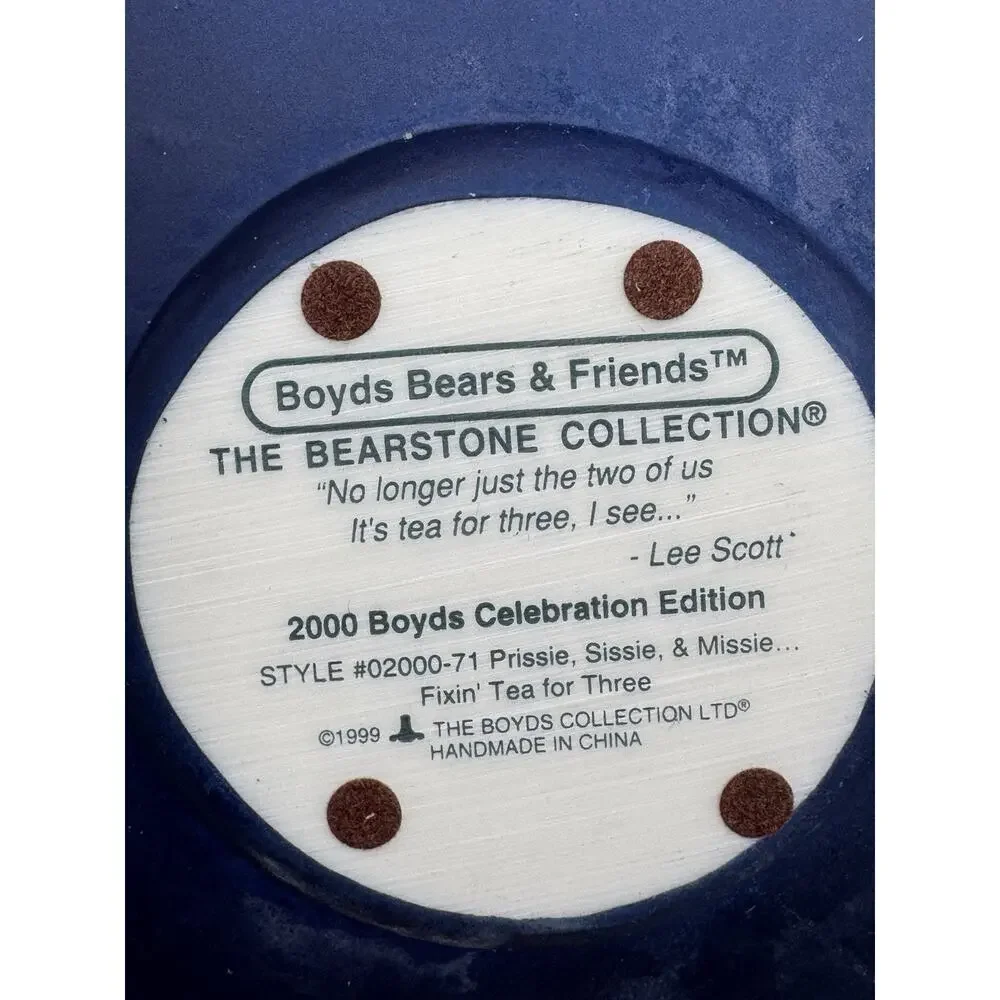 1999 Boyds Bears Prissie, Sissie & Missie Fixin Tea For 3 Bearstone Collection